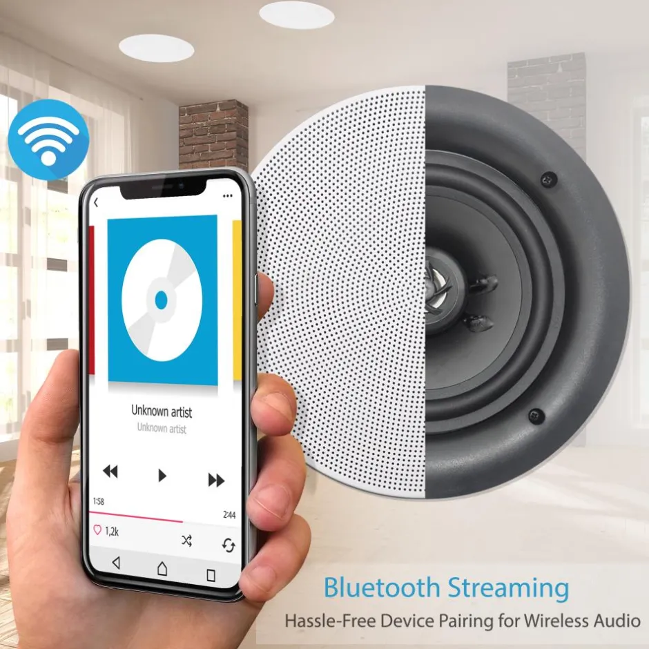 8" Bluetooth Ceiling Speaker Kit, 250W, 2-Way Stereo, Flush Mount<Pyle