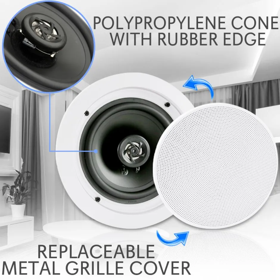 8" Bluetooth Ceiling Speakers 250W Polyprone Cone Flush Mount<Pyle Online