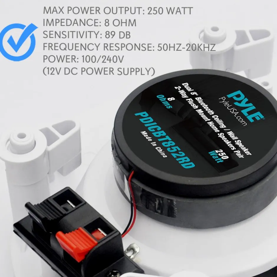 8" Bluetooth Ceiling Speakers 250W Polyprone Cone Flush Mount<Pyle Online