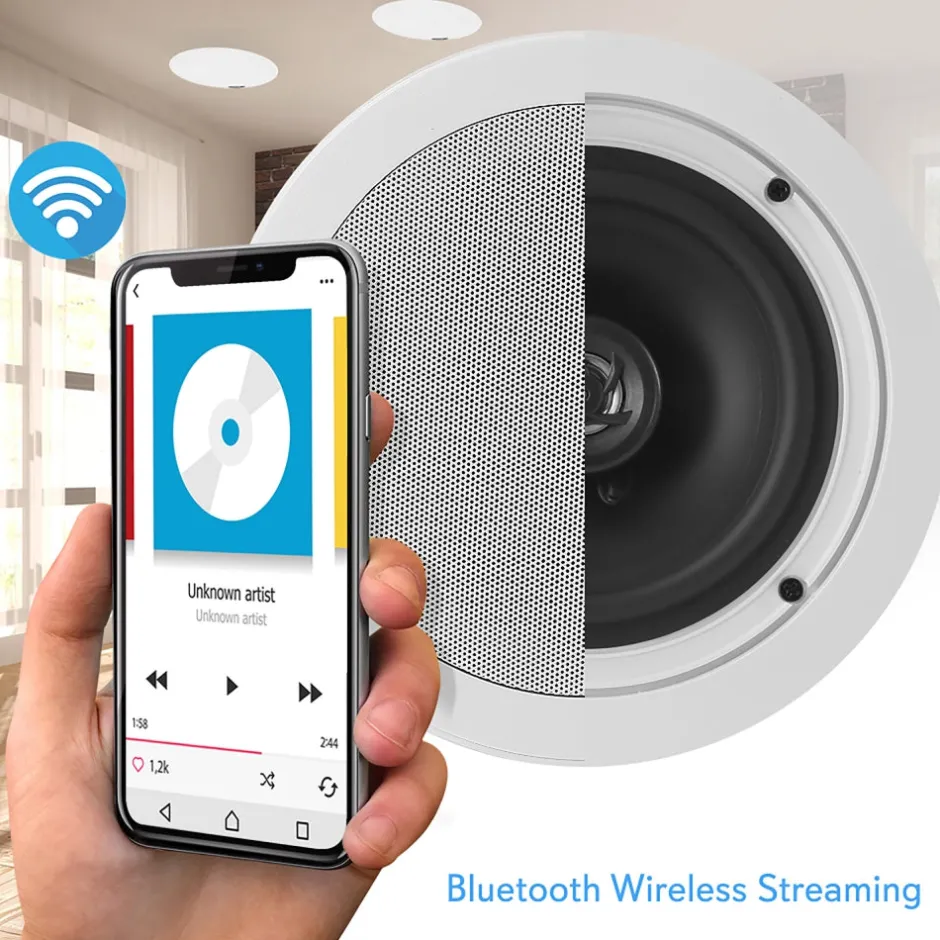 5.25" Bluetooth Ceiling/Wall Speakers 150W Flush Mount Poly Cone<Pyle Clearance