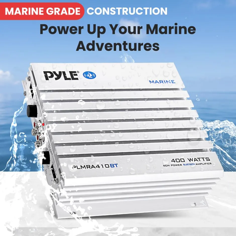 2.1 Bluetooth Marine Amplifier - Waterproof 400W Dual MOSFET, Black<Pyle Online