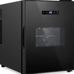 12 Bottle Wine Cooler, Adjustable Temp, Quiet Thermoelectric, Glass Door<NutriChef Clearance