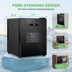 12 Bottle Wine Cooler, Adjustable Temp, Quiet Thermoelectric, Glass Door<NutriChef Clearance