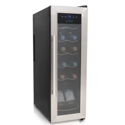 12 Bottle Wine Cooler, Compact Fridge, Digital Control, Stainless Steel<NutriChef