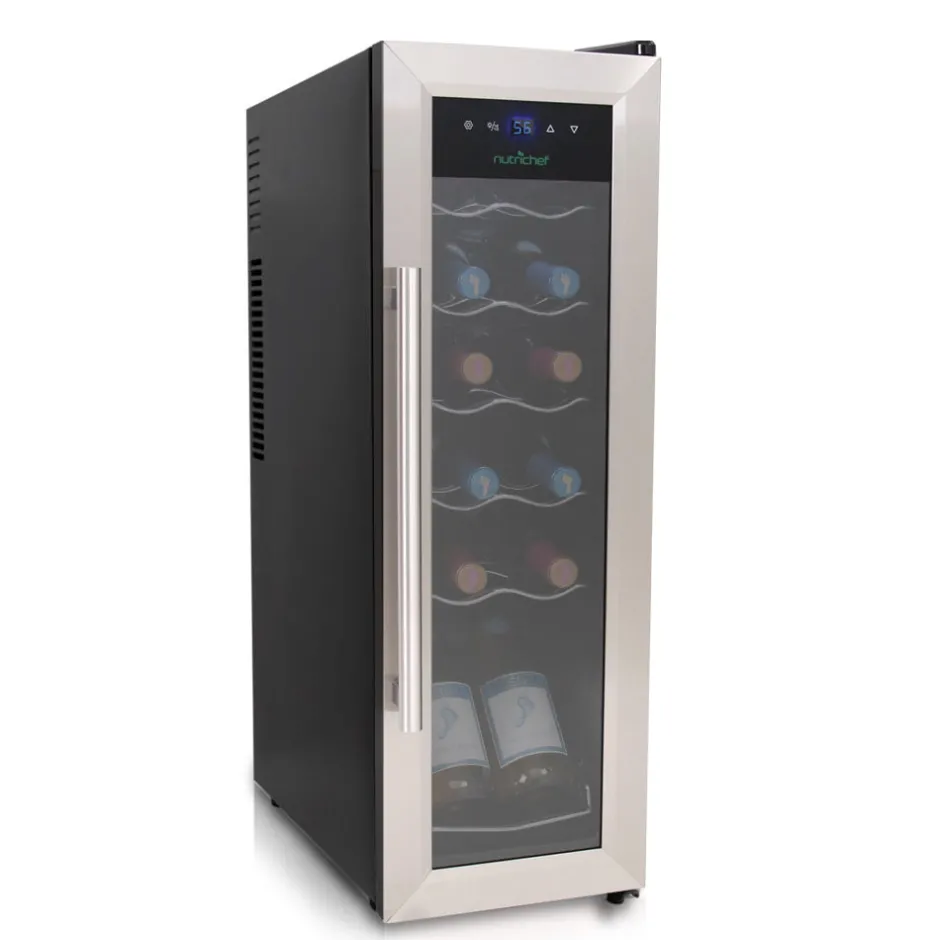 12 Bottle Wine Cooler, Compact Fridge, Digital Control, Stainless Steel<NutriChef