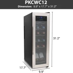 12 Bottle Wine Cooler, Compact Fridge, Digital Control, Stainless Steel<NutriChef