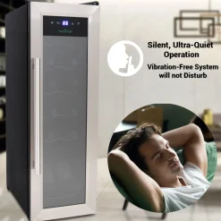 12 Bottle Wine Cooler, Compact Fridge, Digital Control, Stainless Steel<NutriChef