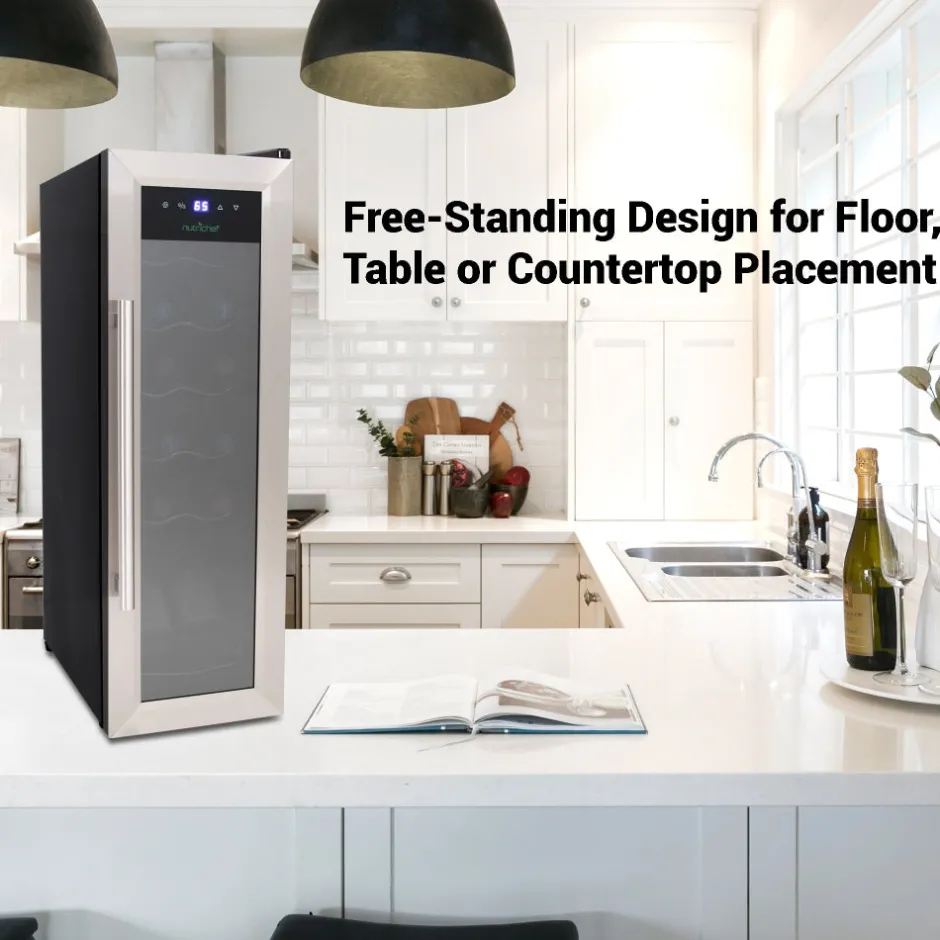 12 Bottle Wine Cooler, Compact Fridge, Digital Control, Stainless Steel<NutriChef