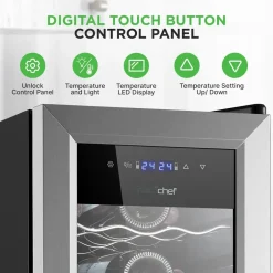 27 Bottle Wine Cooler, Dual Zone, Adjustable Temp, Stainless Steel Door<NutriChef New