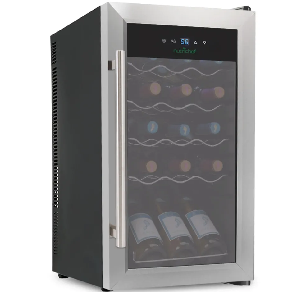 15 Bottle Wine Fridge, Adjustable Temp, Stainless Steel Door, Quiet Operation<NutriChef Online