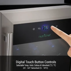 15 Bottle Wine Fridge, Adjustable Temp, Stainless Steel Door, Quiet Operation<NutriChef Online