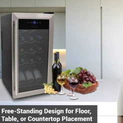 15 Bottle Wine Fridge, Adjustable Temp, Stainless Steel Door, Quiet Operation<NutriChef Online