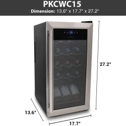 15 Bottle Wine Fridge, Adjustable Temp, Stainless Steel Door, Quiet Operation<NutriChef Online