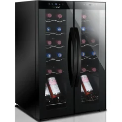 24 Bottle Wine Fridge, Dual Zone, Adjustable Temp, Glass Door, Quiet Operation<NutriChef Online