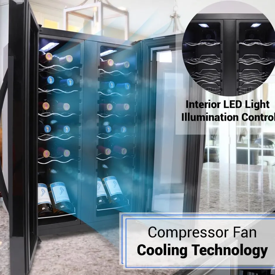 24 Bottle Wine Fridge, Dual Zone, Adjustable Temp, Glass Door, Quiet Operation<NutriChef Online