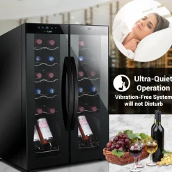 24 Bottle Wine Fridge, Dual Zone, Adjustable Temp, Glass Door, Quiet Operation<NutriChef Online