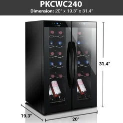 24 Bottle Wine Fridge, Dual Zone, Adjustable Temp, Glass Door, Quiet Operation<NutriChef Online