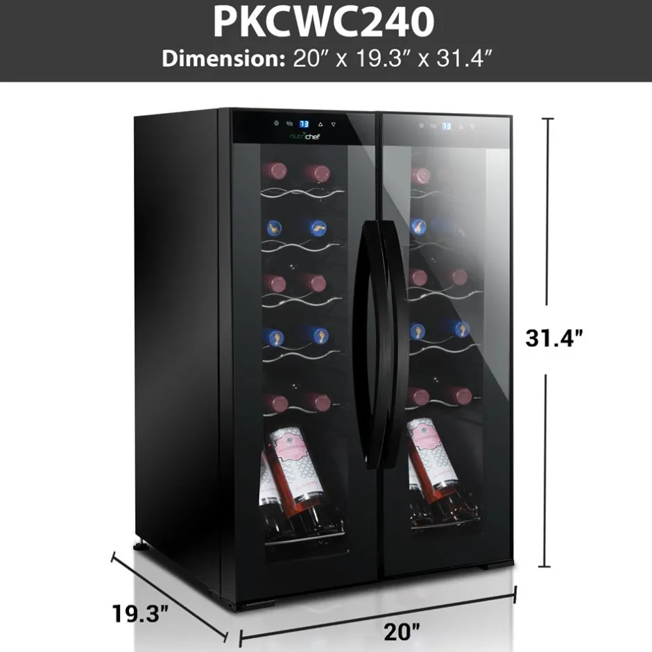 24 Bottle Wine Fridge, Dual Zone, Adjustable Temp, Glass Door, Quiet Operation<NutriChef Online