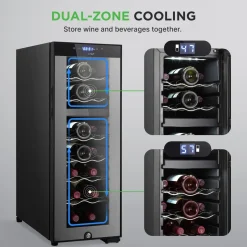 18 Bottle Wine Fridge, Dual Zone, Adjustable Temp, Quiet Operation<NutriChef Discount