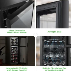 18 Bottle Wine Fridge, Dual Zone, Adjustable Temp, Quiet Operation<NutriChef Discount