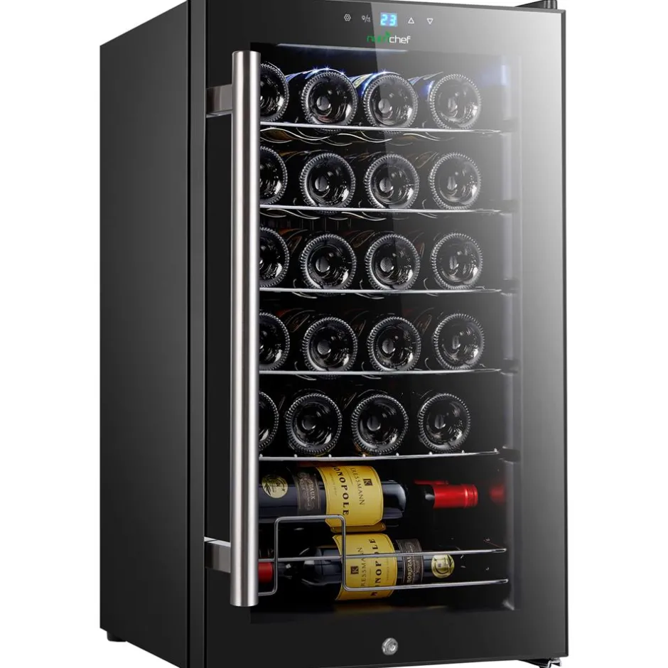 24 Bottle Wine Fridge, Quiet, Digital Control, Stainless Steel Handle<NutriChef Discount