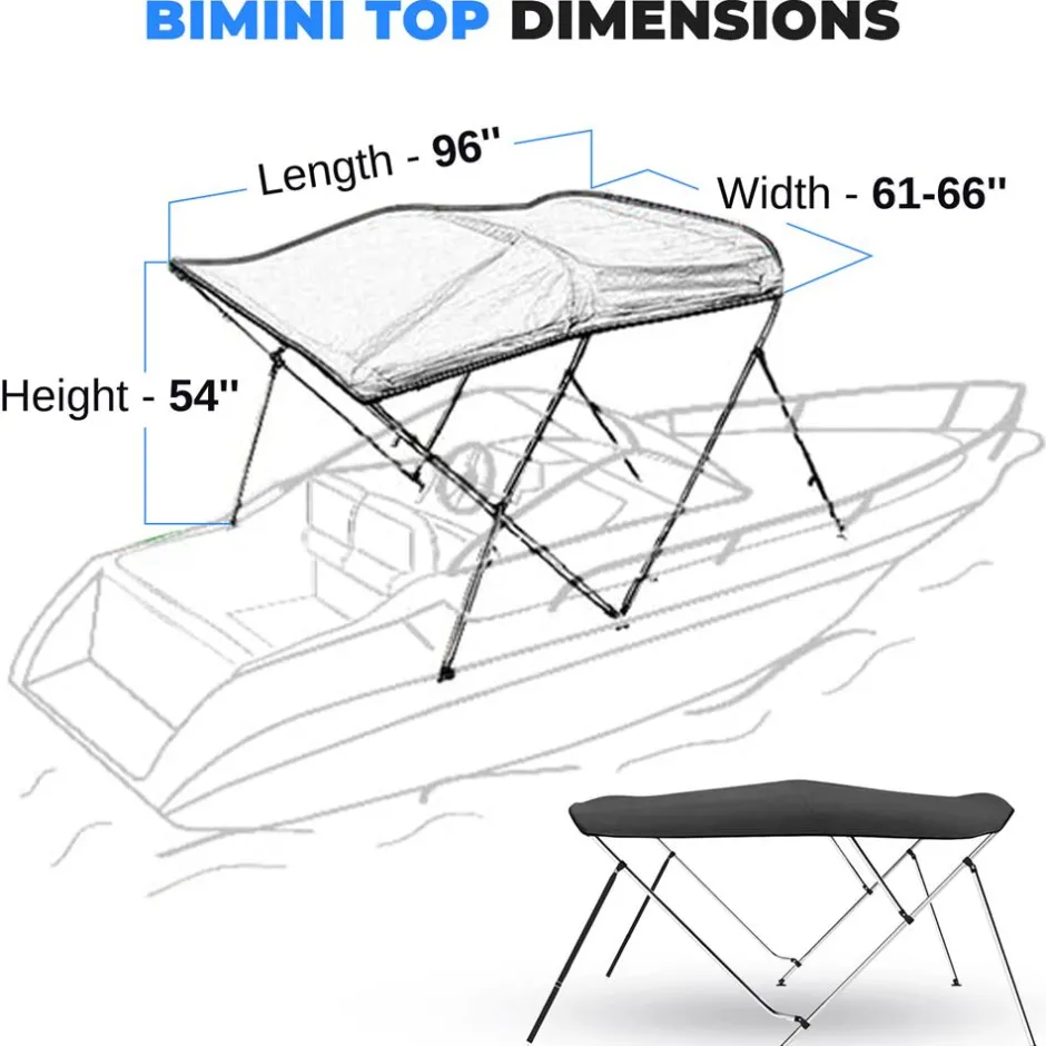 4 Bow Bimini Top Boat Cover, 96" Waterproof Aluminum Frame, Gray<SereneLife Outlet