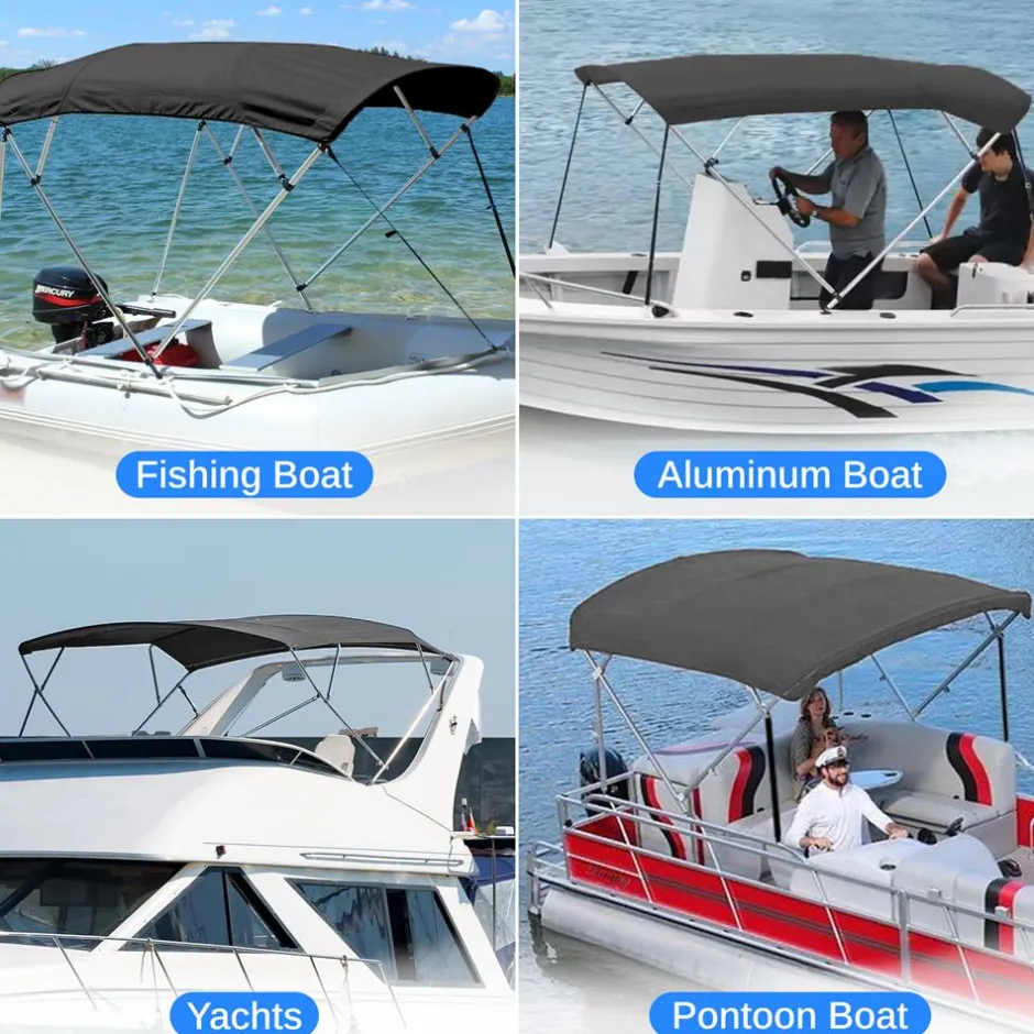 4 Bow Bimini Top Boat Cover, 96" Waterproof Aluminum Frame, Gray<SereneLife Outlet