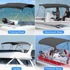 4 Bow Bimini Top Boat Cover, Waterproof Aluminum Frame, Gray<SereneLife Discount