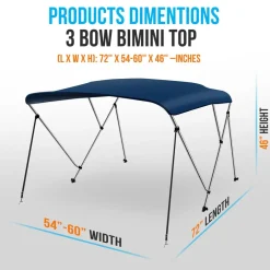3 Bow Bimini Top Boat Cover, Waterproof 600D Canvas, Navy Blue<SereneLife