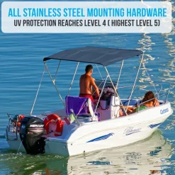 3 Bow Bimini Top Boat Cover, Waterproof 600D Canvas, Navy Blue<SereneLife