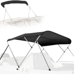 3 Bow Bimini Top Boat Cover, Waterproof Aluminum Frame, Gray<SereneLife Outlet