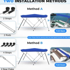 3 Bow Bimini Top Boat Cover, Waterproof 600D Canvas, Easy Install, Blue<SereneLife Clearance