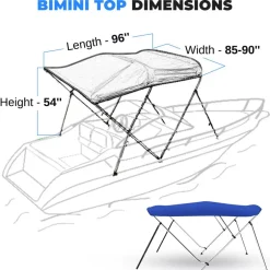 3 Bow Bimini Top Boat Cover, Waterproof 600D Canvas, Easy Install, Blue<SereneLife Clearance