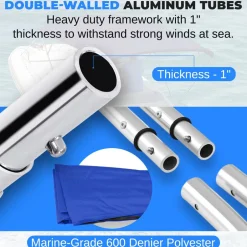 3 Bow Bimini Top Boat Cover, Waterproof 600D Canvas, Easy Install, Blue<SereneLife Clearance