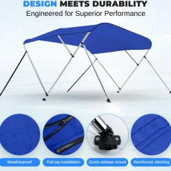 3 Bow Bimini Top Boat Cover, Waterproof 600D Canvas, Easy Install, Blue<SereneLife Clearance