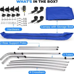3 Bow Bimini Top Boat Cover, Waterproof 600D Canvas, Easy Install, Blue<SereneLife Clearance