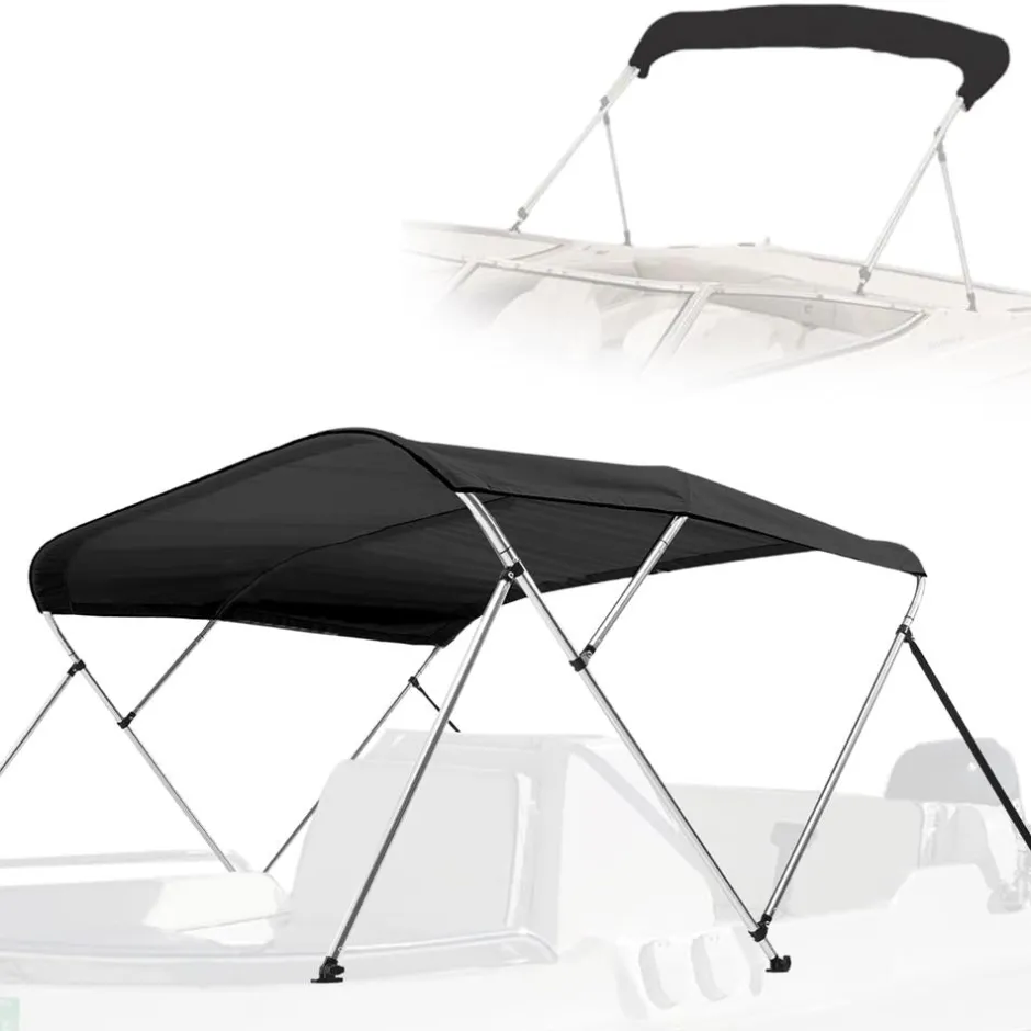 4 Bow Bimini Top Boat Cover, Waterproof UV-Resistant, Aluminum Frame, Gray<SereneLife Hot