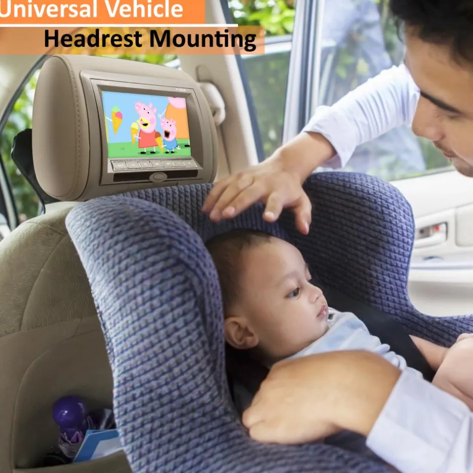 7" Car Headrest Monitor, Hi-Res Display, DVD/USB/SD Player, Gray<Pyle Hot