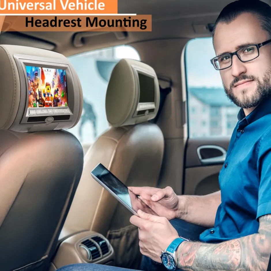 7" Car Headrest Monitor, Hi-Res Display, DVD/USB/SD Player, Gray<Pyle Hot