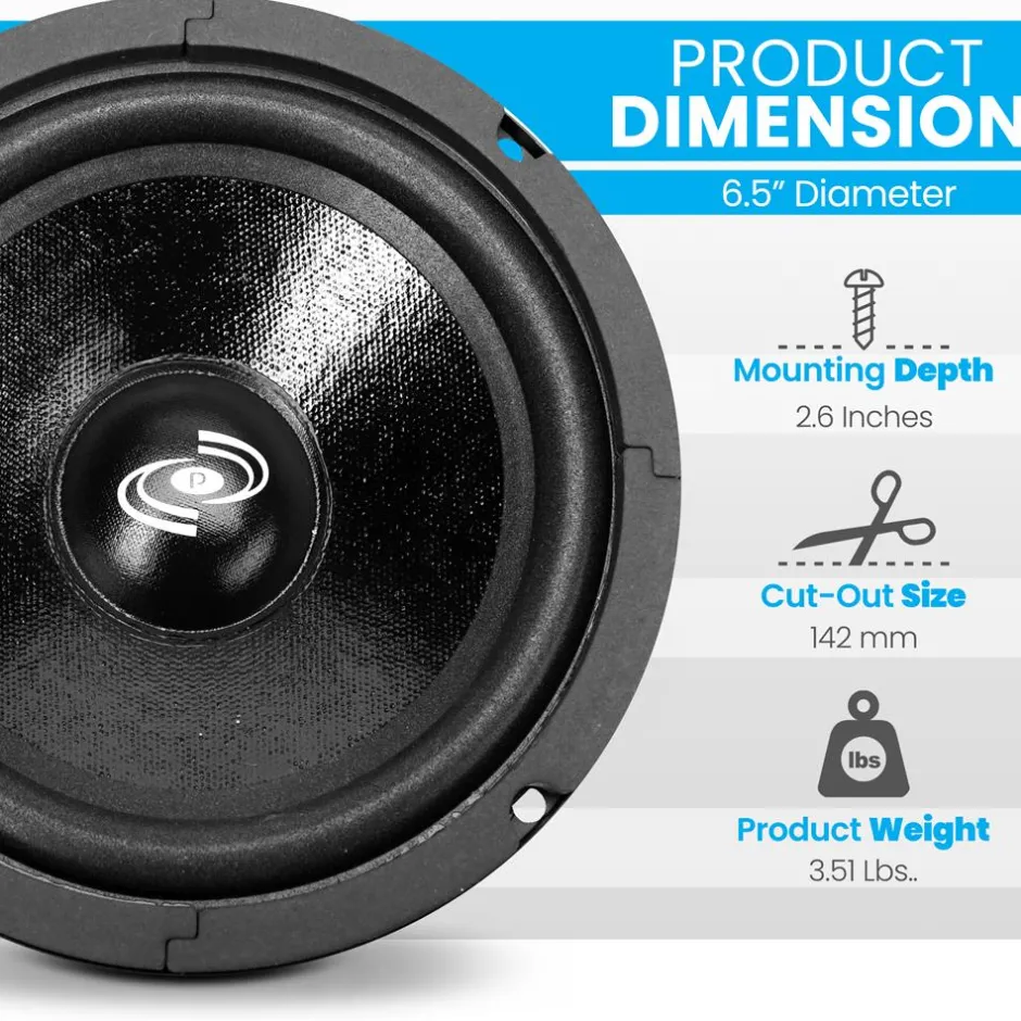 6.5" Car Speaker 300W High Power Paper Cone Sealed Back 93dB 8 Ohm<Pyle Outlet