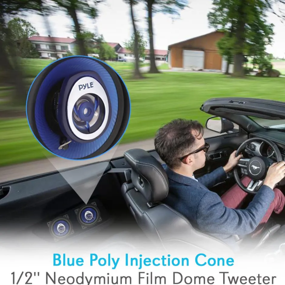 4" Car Speakers Pair - 180W Peak, Blue Poly Cone, Butyl Rubber Surround<Pyle New
