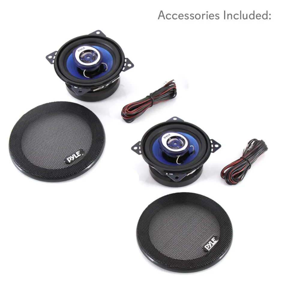 4" Car Speakers Pair - 180W Peak, Blue Poly Cone, Butyl Rubber Surround<Pyle New