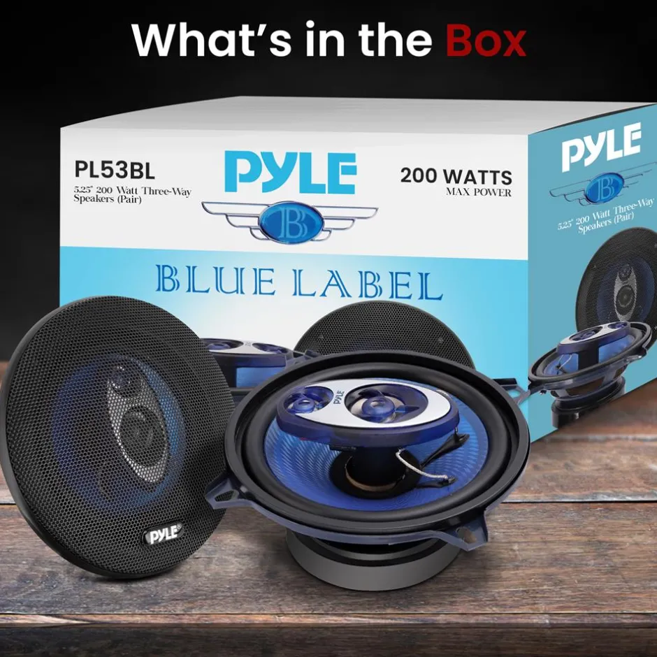 5.25" Car Speakers Pair, 200W, Blue Poly Cone, Butyl Rubber Surround<Pyle Outlet