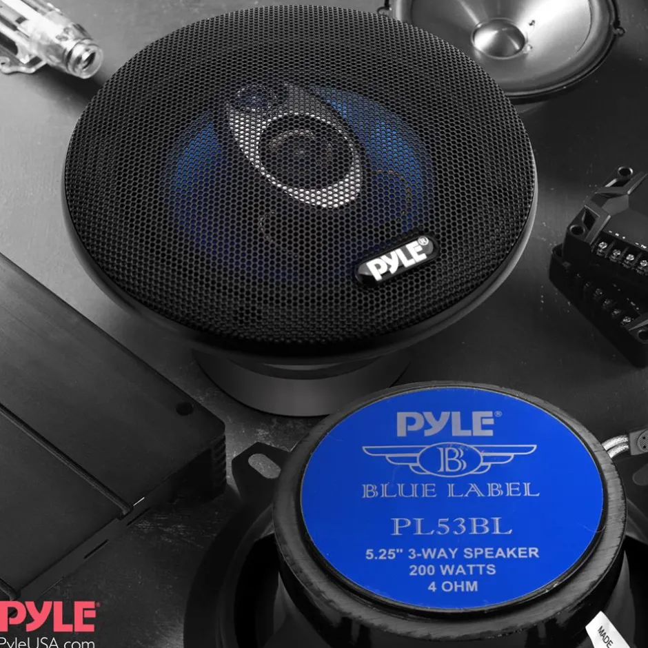 5.25" Car Speakers Pair, 200W, Blue Poly Cone, Butyl Rubber Surround<Pyle Outlet