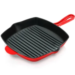 11" Cast Iron Grill Pan, Perfect Grill Marks, Porcelain Enamel Coating<NutriChef Discount