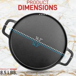 13" Cast Iron Pizza Pan - Versatile Pre-Seasoned Griddle w/ Handles<NutriChef Outlet