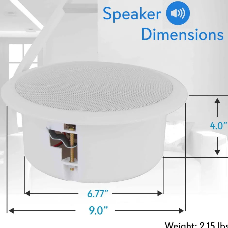 6.5" Ceiling Speaker 120W Flush Mount Easy Install White<Pyle Clearance