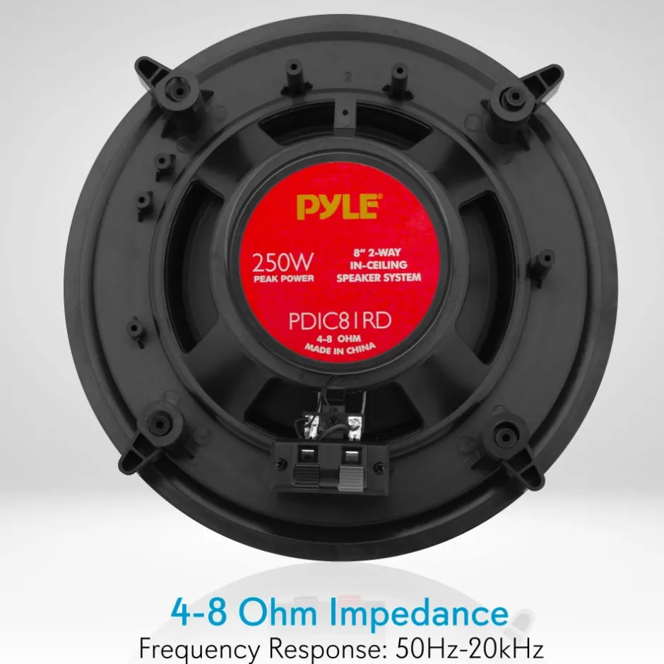 8" Ceiling Speakers Pair, Easy Install, 250W, Flush Mount<Pyle Outlet