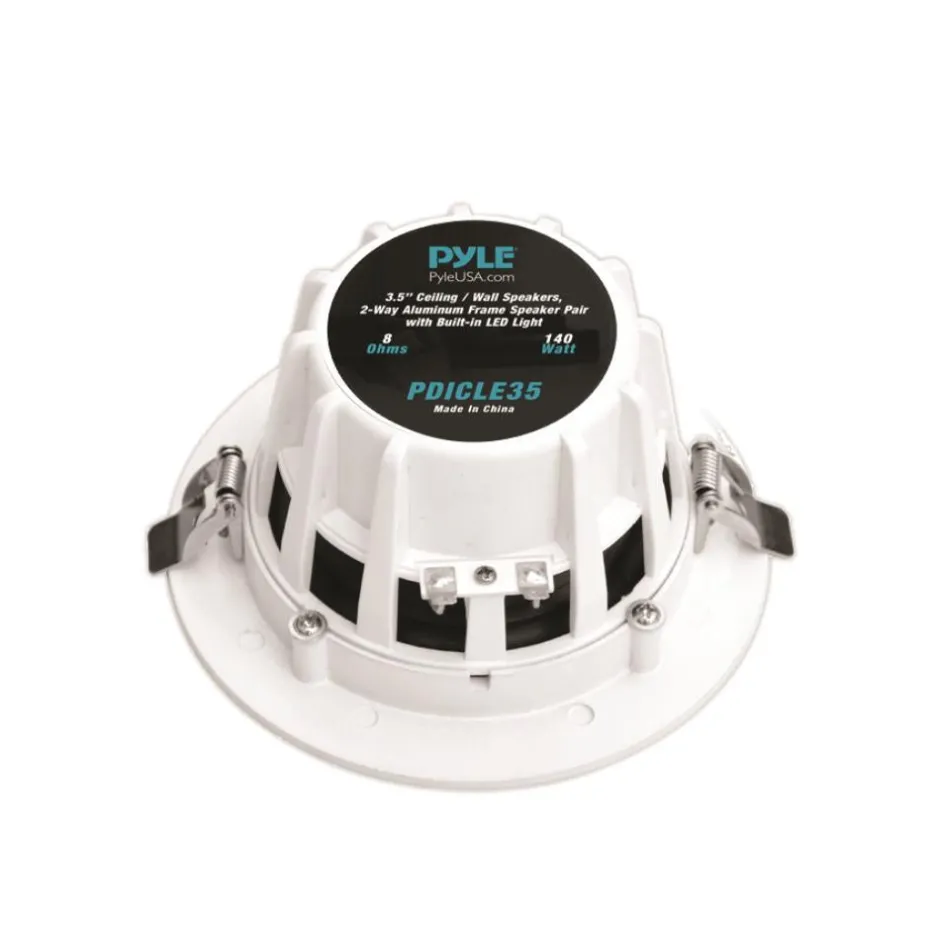 3.5" Ceiling Speakers 140W LED Light Aluminum Frame 2-Way Sound<Pyle Online