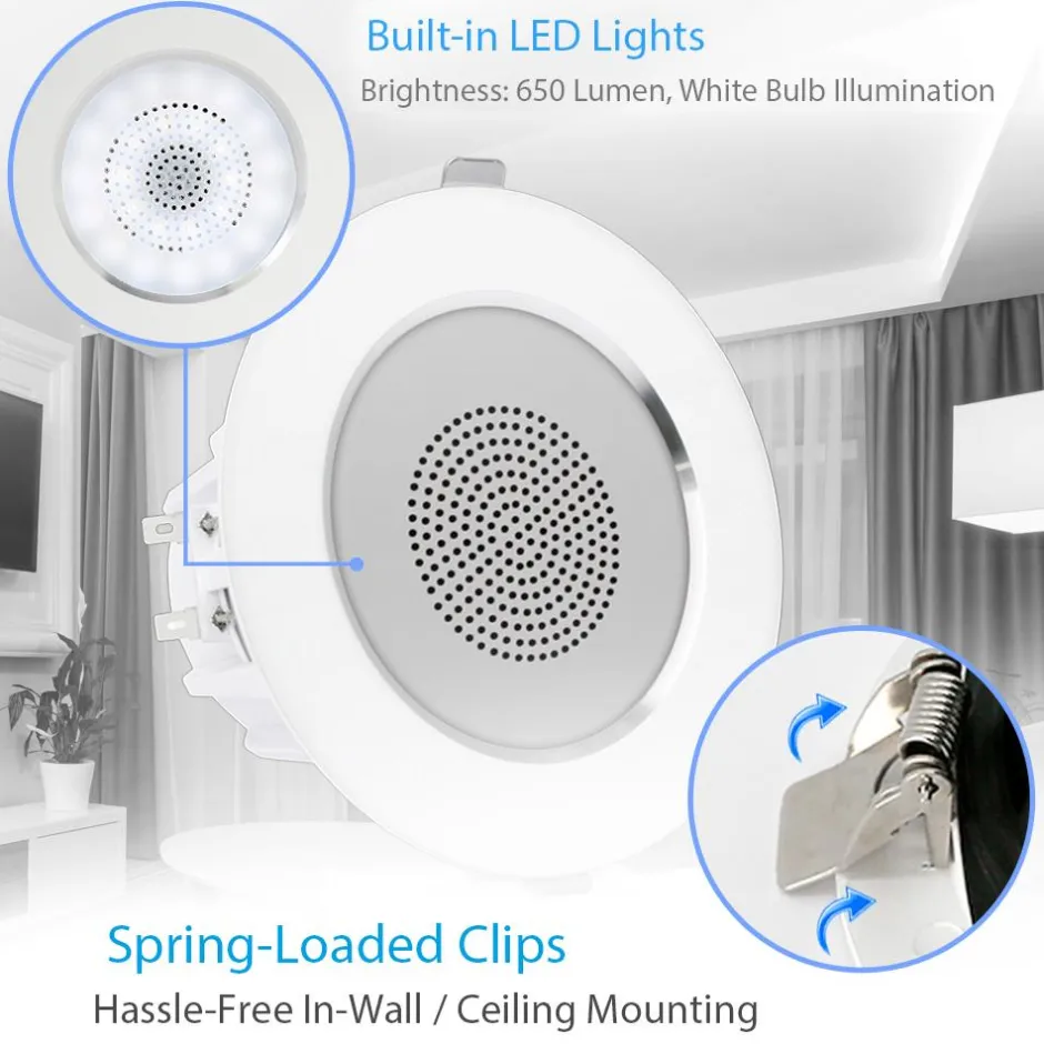 3.5" Ceiling Speakers 140W LED Light Aluminum Frame 2-Way Sound<Pyle Online
